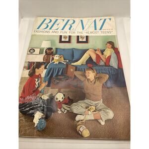VTG Bernat Fashions & Fun for Almost Teens 1957 Knitting Book #59 Sweaters Tops
